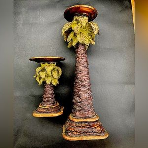 Set of 2 Palm Tree Candlestick Holders